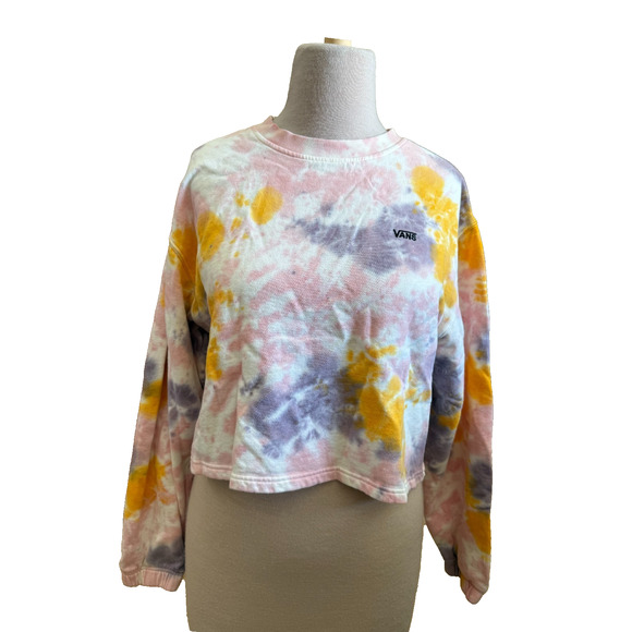 Vans XL Tie Dye Crop Crewneck Sweatshirt NWT Grunge Wash Style - Picture 1 of 3